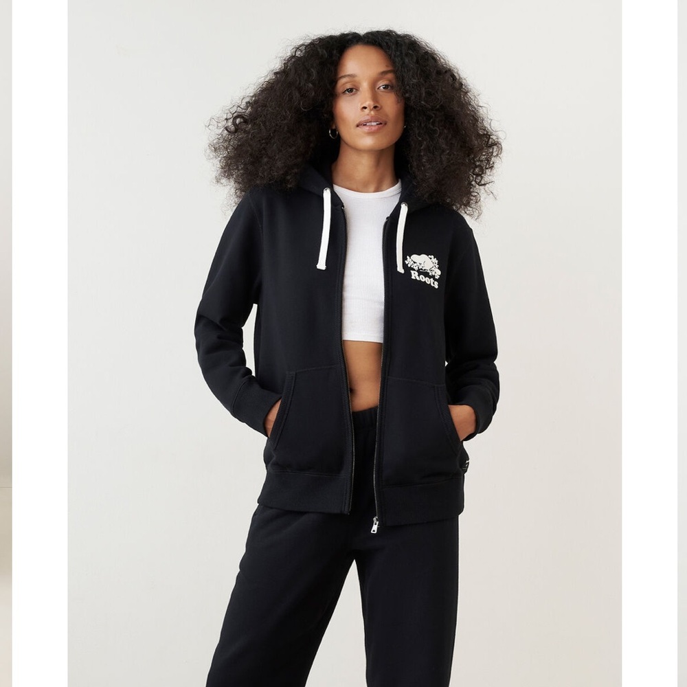 Roots Organic Original Full Zip Hoodie in Black
